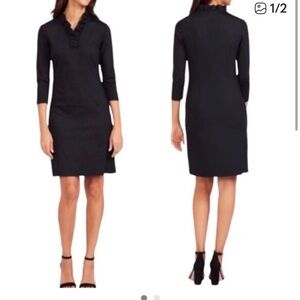 J. MCLAUGHLIN Durham Black Ruffle Neckline Ponte Knit Dress S